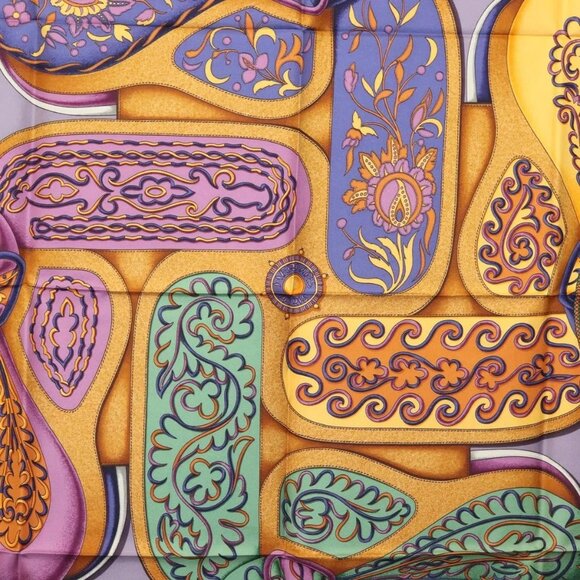 HERMES Pleated Carre 90 Scarf ""Festival"" Silk Blue Auth am8626 - Picture 6 of 15